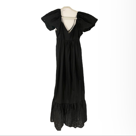 NWT En Saison Eyelet Detail Flutter Sleeve Poplin Maxi Dress Nordstrom Black NWT - Picture 5 of 7